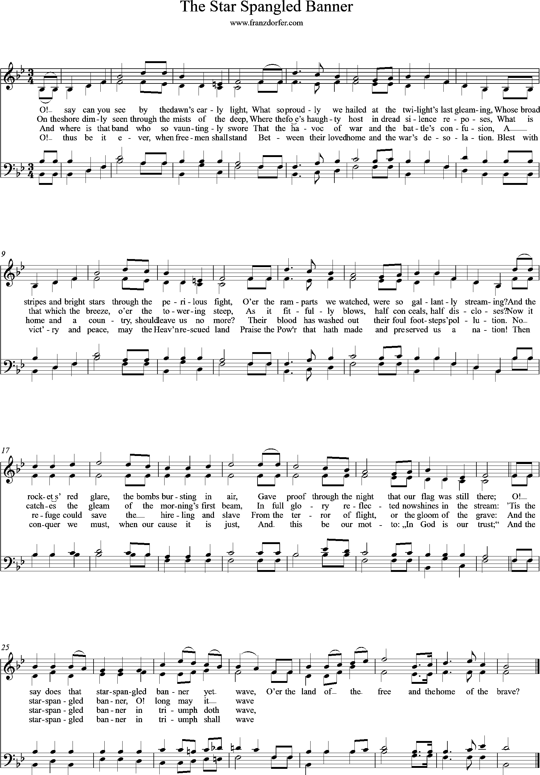 choir, organ-sheetmusic, Bb-Major, The Star Spangled Banner